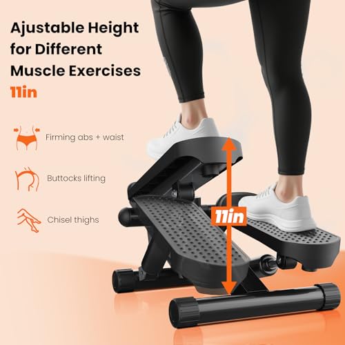 Image of Sweetcrispy Mini Stair Stepper with Resistance Bands, Hydraulic Home Stepper Machine, 300 LBS Weight Capacity, Compact Cardio Equipment with LCD Monitor, No Assembly Required