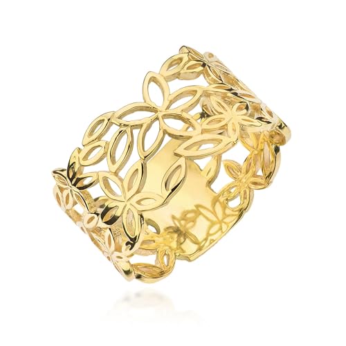 Bague en or véritable 333 large 11 mm bijou floral massif