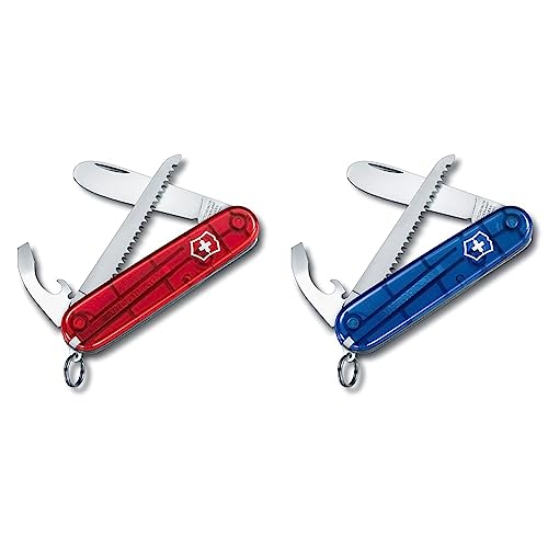Victorinox Kinder Taschenmesser My First Victorinox H (9 Funktionen, Runde Klinge) rot transparent & Taschenmesser My First Victorinox (9 Funktionen, Abgerundete Klinge) blau Transparent