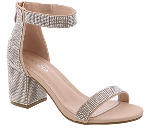 Image of TOP Moda Darcie-1 Ankle Strap Dressy High Heel Sandal, Non-slip Sole, For Wedding, Party, Prom, Evening Wear, or Any Occasion, Sleek Style Block Heel Sandals