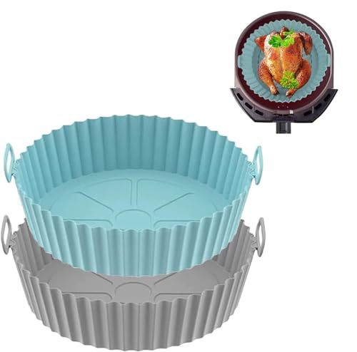 Air Fryer Silicone Liner, 2 Pcs Air Fryer Silicone Liner with Handle, Air Fryer Accessories, Kitchen Accessories Replacement for Disposable Parchment Paper Liner, Compatible with Ninja, Tower, COSORI