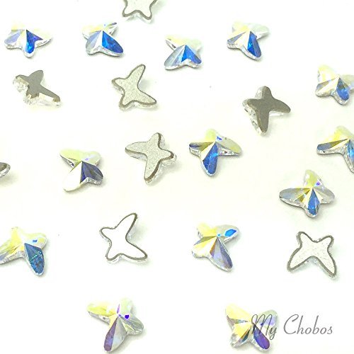 Crystal-WholesaleSwarovski Crystal AB (001 AB) Swarovski 2854 Butterfly - 8mm Flatbacks No-Hotfix Rhinestones 4 pcs Nail Art