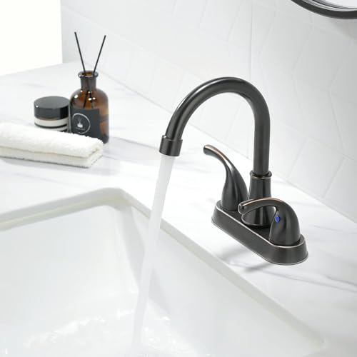 Image of Oil Rubbed Bronze Bathroom Sink Faucet 4 Inch Faucet 2 Handle with Pop-up Drain Stopper and Supply Hoses(Set of 2)
