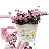 AVASTA Koszyk rowerowy dla dzieci dla 12 14 16 dziewcząt i chłopców, uroczy styl do przechowywania rowerów, zawiera skórzany pasek, odpowiedni do kierownicy wózka, biała plecionka