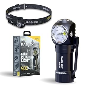 RABLEX RB700 Aufladbare LED-Taschenlampe & Stirnlampe, 500 Lumen superhell zoombar mit 3 Leuchtmodi & langer Akkulaufzeit, Handtaschenlampe für Camping, Wandern, Outdoor, Notfall [Energieklasse A+++]