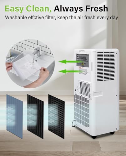 Image of Hykolity 10,000 BTU WiFi Enabled 4 in 1 Portable Air Conditioner, Window Kit Quiet Smart AC Unit with 2-Speed Fan, Dehumidifier, Sleep Mode & 24H Timer for Rooms, Office, Up to 450 Sq.Ft