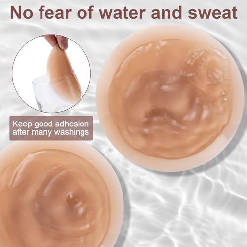 Image of Husfunov Silicone Nipple Covers for Women-2 Pairs, Ultra-thin Sticky Bra, Reusable Adhesive Pasties for Dress