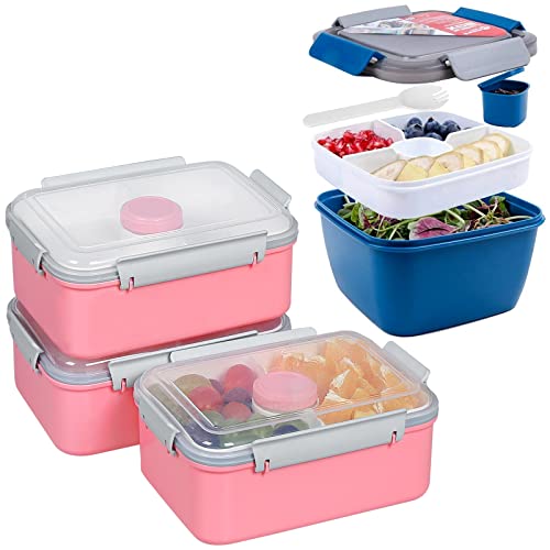 Shopwithgreen 3 Pack Bento Box + 52 Oz Salad Container, Food Storage With Removable Tray & Dressing Pots, Bpa-Free, Microwave Safe For Snack, Bariatric, Travel, Breakfast, Adults #TOP7