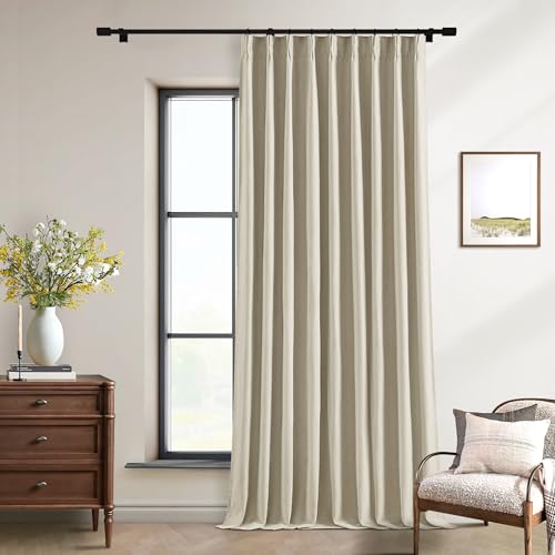 Neutral 102 Inch Linen Pinch Pleated Blackout Curtains Extra Wide 60 Inch Width for Sliding Glass Doors Modern Pleated Linen Blend Large Window Drapes 2 Layer Bedroom Living Room Taupe 60x102 1 Panel