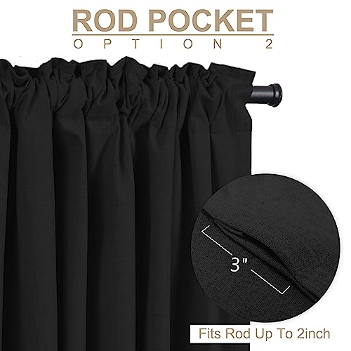 Image of 100% Blackout Shield Linen Blackout Curtains for Bedroom 63 Inches Long, Back Tab /Rod Pocket Living Room Drapes, Thermal Insulated Blackout Curtains 2 Panels Set, 42 inch W x 63 inch L, Black