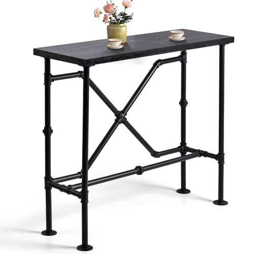 BOKKOLIK 41.3inch High Pub Table Industrial Rectangle Narrow Bar Table for Living Room Kitchen Vintage Console Table for Entryway Hallway Metal Pipe and Wood Design