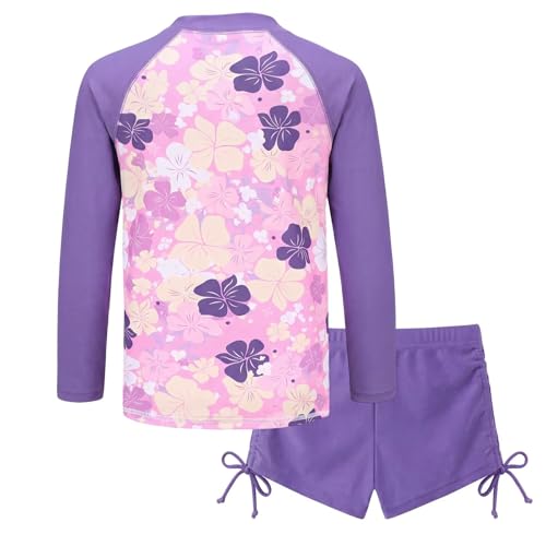 Image of Girls Rash Guard Set for Girls Long Sleeve Swimsuits Hawaiian Two Piece Bathing Suits Swimwear Set