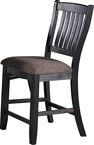 Runwon 6 7-Piece Transitional Room Set Dark Coffee Rubberwood Counter Height Dining Table With 2X Shelves And 6X High Chairs Fabric Upholstered Seats Unique Back #TOP4