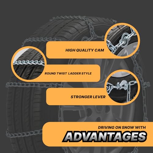 Snow Chains for Pickup Trucks, SUVs, Light Trucks, Heavy Duty Quick Fit & Easy Installation, Reusable Emergency CAM Tightener Tire Traction Chain, Set of 2 (HPC1142) by HILLCLYM - Image 3
