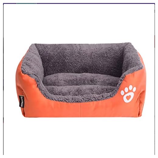 PSDNBFC Hundbädd medium varm mjuk bekväm hållbar bitbeständig vattentålig husdjurssäng soffa L 65 x 50 x 16 cm för medelstora hundar katter små husdjur – orange