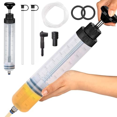 TOPRUNYI Ölabsaugpumpe 500 ML,Absaugspritze mit Schlauch für öl(1M),Ölpumpe Handpumpe,2 Verlängerungsrohren, 2 Ersatzdichtungen,1 Bremsöl-Saugschlauch-Kupplung,für Motor Auto Getriebe Hinterachsöl
