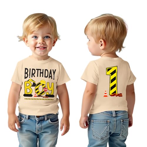 Bagger Kinder Shirt Junge Geburtstags Tshirt Birthday Boy Drucker T-Shirt 1-4 Jahre Geburtstag Kleidung Sommer Kurzarm Top Rundhals Jungen Hemden Kleinkind Geburtstagsshirt(Aprikose 2 Jahre)