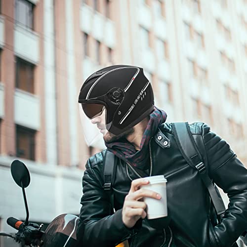 LIONCIANO Motorradhelm für Erwachsene mit kratzfestem Visier, Motorrad-Halbjet-Helm Herren, halboffener Helm, Urban Jethelm Motorrad und Scooter, kompakt, Damen (Mattschwarz)