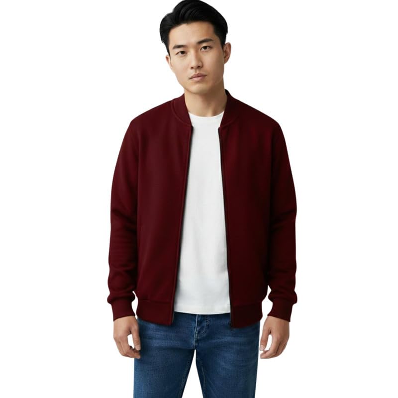 koverify Solid Regular Fit Plain Bomber Fleece Jacket For Mens & Boys-picture-24