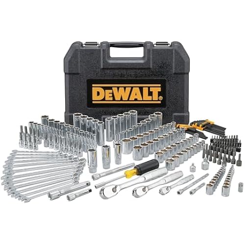 DEWALT Mechanic Tool Set, 247-Piece, 1/4 in., 3/8 in. and 1/2 in. Drive, SAE, Ratchets, Sockets, Hex Keys, Combination Wrenches, Polish Chrome Finish (DWMT81535)