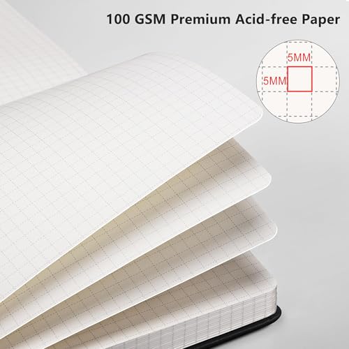 Image of RETTACY Graph Grid Paper Notebook, 192 Pages, A5 Size (5.7'' x 8.3'') | 5 Squares per Inch, Leather Hardcover, 100 GSM Thick Paper, for School, Students, Math, Engineering (Rose gold)