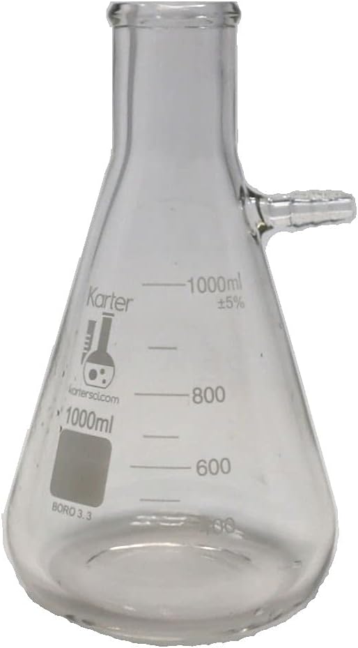 1000ml Filtering Flask, Bolt Neck with Tubulation, 3.3 Borosilicate, Heavy Wall, Karter Scientific (Single)