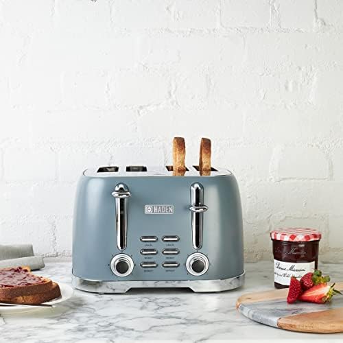 Haden Brighton 4 Slice Grey Toaster - Electric Stainless Steel Toaster - Reheat and Defrost Functions - 6 Variable Browning Controls - Self Centering Function