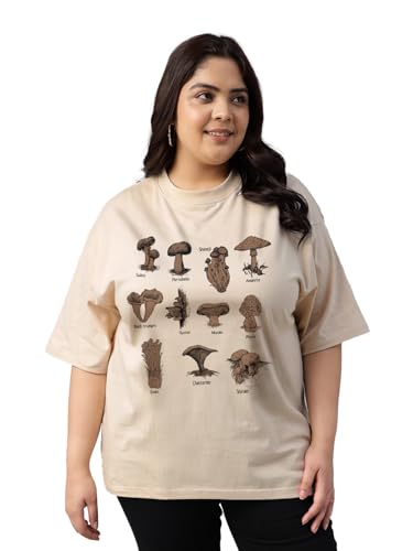 Image of JUNEBERRY 100% Pure Cotton Oversized Baggy Fit Cool Front Chest Graphic Printed Half Sleeve Plus Size T-Shirt for Women & Girls (Sizes: 2XL to 5XL)