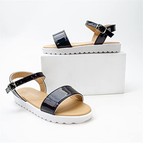 Children Flat Toe Sandals Flower Beach Shoes Little Girls Sandals Sandals for Outer Wear Baby Beach Sandals (Black, 8-9 Years Little Child)4