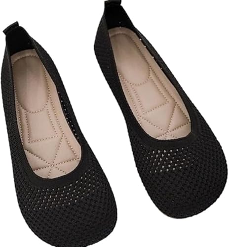 Women's Breathable Knit Ballet Flats with Massage Cushion | Slip-On Comfort Shoes for Walking & Driving (Sizes 35-42, 2025 Summer)