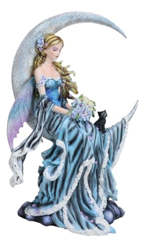 Image of Ebros Large Celestial Crescent Moon Water Elemental Fairy Statue 11" H by Nene Thomas Decorative Mythical Fantasy Figurine Collectible