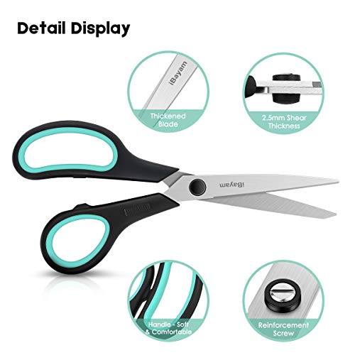 Scissors All Purpose, Ibayam 8" Heavy Duty Scissors Bulk 3-Pack, 2.5Mm Thickness Ultra Sharp Blade Shears With Comfort-Grip Handles For Office Home School Sewing Fabric Craft Supplies, Right/Left Hand #TOP3