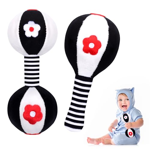 Venditer Sonajero de Juguete Muñeca de Peluche, Juguetes Sonajero Bebe 0 3 6 12 Meses, Juguete Montessori, Blanco y Negro Sonajero Peluche Juguete para Bebé Peluches Suaves de Bebe Regalos