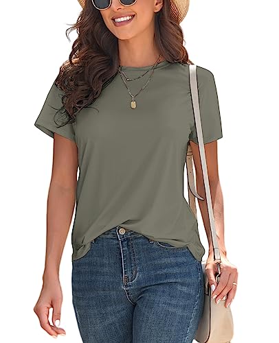 Image of KevaMolly Basic T Shirts for Women UPF 50+ Short Sleeve Casual Summer Tops Trendy Solid Loose Fit Crew Neck Tees Tshirt