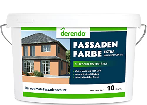 derendo Fassadenfarbe terracotta 10l mit EXTRA hohem Wetterschutz, matte silikonharzverstärkte Fassaden Farbe, hohe Deckkraft und gute Füllkraft bei kleinen Rissen (Aprikose)