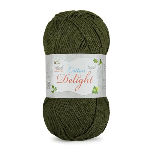 Image of Ganga Acrowools Cotton Delight, Dk Weight Cotton Yarn, Oekotex Class L Certified 100G, 169M (Olive)