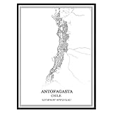 Antofagasta Chile Karte, Wandkunst, Leinwanddruck, Poster, 