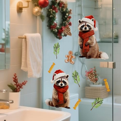 2 Sheets Christmas Window Sticker Decor Xmas Cartoon Cute Raccoon Designs Winter Christmas Window Clings Glass Decals for Bedroom Home Showcase Xmas Holiday Party Supplies by BHOOKA - Image 7