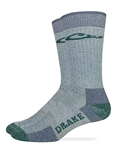 Drake Merino Wool Crew Socks, Grey/Green, XLrg (M 12-16), 1 Pair