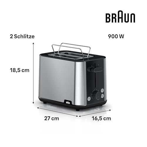 Braun PurShine Toaster HT1510 BK – Doppelschlitz-Toaster, 8 Röstgrade, Aufwärm- & Auftaufunktion, Ausziehbare Krümelschale, 900 Watt, Schwarz 3