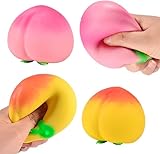 2pcs Squishy Peach, Peach Squishy, Soft Squeezy Fruit Squishys, Squishyes Fidget for Adults, Cute Fruit Squishys Stress Relief Gift -Pink+Yellow