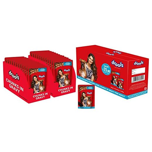 Drools Adult Wet Dog Food, Real Chicken and Chicken Liver Chunks in Gravy, 24 Pouches (24 x 150g) & Adult Wet Dog Food, Real Chicken and Chicken Liver Chunks in Gravy, 15 Pouches (15 x 150g)