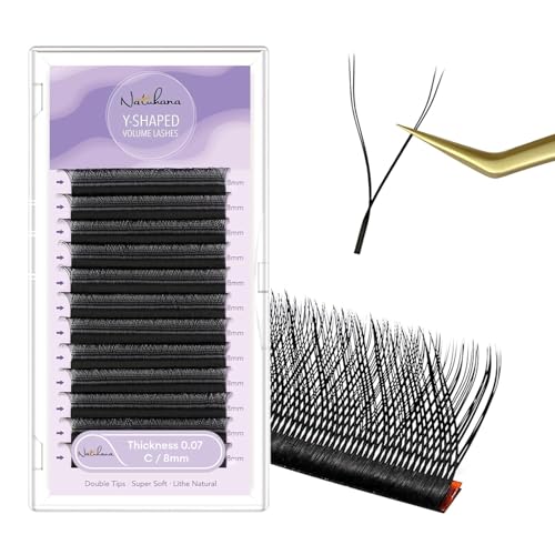 NATUHANA YY Lash Extensions 0.07 C Curl 8mm Premade Fan 4D Y Black