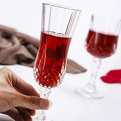 Image of Italian Style Classic White or Red Wine Glasses 180 ml Premium Crystal Clear Diamond Cut Glass | Perfect for Cocktail, Brandy, Mocktail, Champagne Set of (Long Big cry.$, 4)