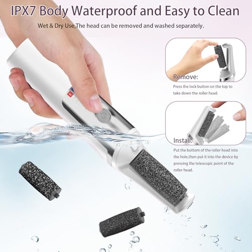 Electric Foot Callus Remover, Rechargeable Electronic Foot File Foot Scrubber Pedicure Kits, Professional Pedicure Tools Smooth Pedicure Wand, Foot Care for Dead Skin Ideal Gift, 3 Rollers,3 Speeds — view 6