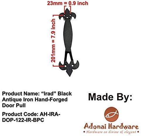Adonai Hardware "Irad Black Antique Iron Hand-Forged Door Pull- Black Powder Coated (Supplied as 2 Pieces per Pack)