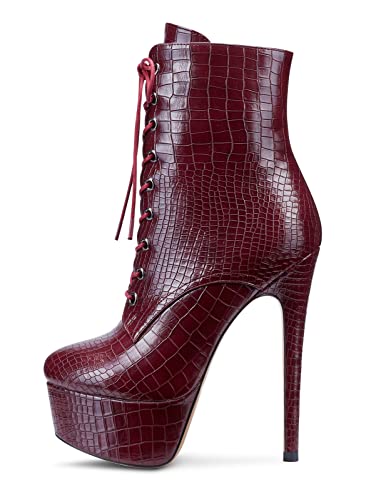 Castamere Womens High Heel Platform Lace Up Ankle Boots Stiletto Heel Boot With Zipper Round Toe 6 Inch Heels2