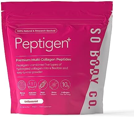 SoBodyCo Premium Collagen Supplement, Unique 5 Types of Collagen Powder, 300000mg, Collagen Peptides, Collagen Supplements for Women, Multi-Collagen, 30 Days Supply, Peptigen