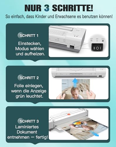 13 Zoll A3 Laminiergerät mit Automatischer Papiereinführung, A3 Heiß- & Kaltlaminierung, 20 Laminierfolien, 10-in-1 Set mit Schneider, Trimmer & Eckenabrunder für Büro, Schule & Zuhause, Weiß