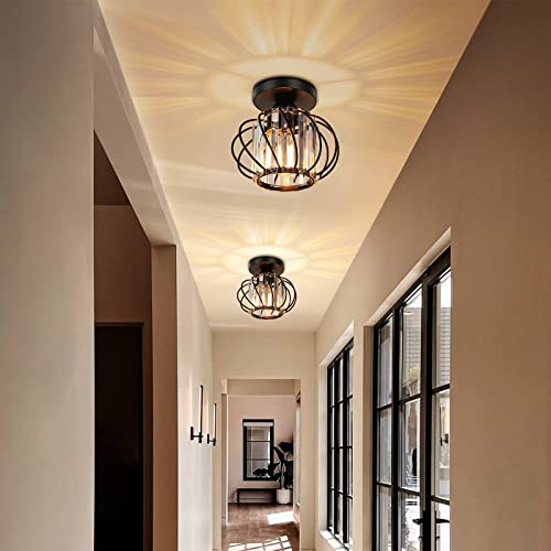Image of Black Crystal Ceiling Light Fixture - Crystal Chandelier Small Semi Flush Mount Ceiling Light Modern Lights Ceiling mount for Hallway Kitchen Entryway Bedroom Bathroom (2 Pack, 7.48 Inch)